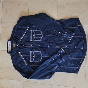 Buckle mens Large Blue and white shirt